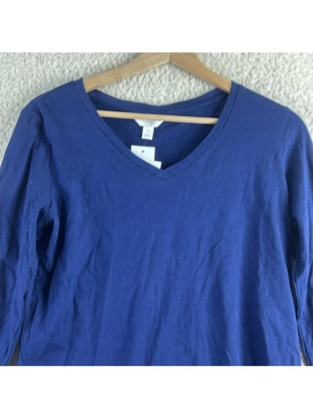 NWT Charter Club Womens Navy Cotton V-Neck Long Sleeve Pajama Top L LARGE